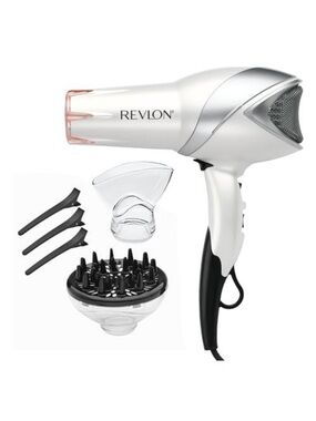 Revlon White and Silver Hair Dryer with Black Handle and Nozzle
